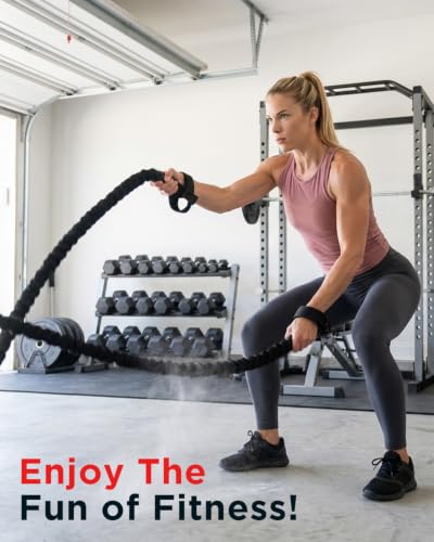 Efiment Elastic Battle Rope for Home Gym Workout - 30FT Resistance Training Exercise Rope with Protective Sleeve, Oversized Grips and Wrist Straps for Indoor Outdoor Fitness