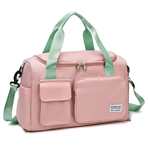 Small Gym Bag for Women, Travel Duffle Bag Carry On Weekender Bag with Shoe Compartment - color: 13#Pink Green, style: Gym Bag&toiletry Bag