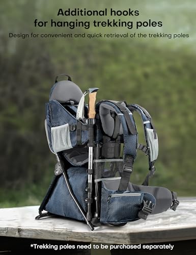 besrey Baby Backpack Carrier, Toddler Hiking Backpack with Safety 3-Height Seat, Adjustable Straps&Waist Belt, Foldable Frame Lightweight Large Capacity Child Carrier for Hiking (Blue) - color: Blue
