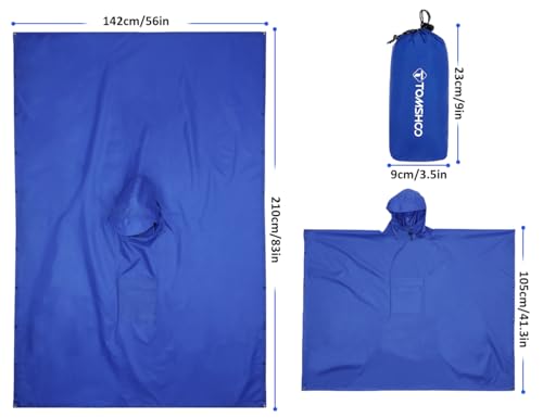 TOMSHOO Multifunctional Raincoat with Hood Hiking Cycling Rain Cover Lightweight Poncho Rain Coat Outdoor Camping Tent Mat - color: Blue