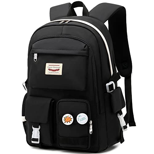 Classic Diamond School Backpack for Girls Laptop Backpack Cute Bookbag Kawaii College Backpack School Backpacks for Teens Girls Student (Black) - color: Black