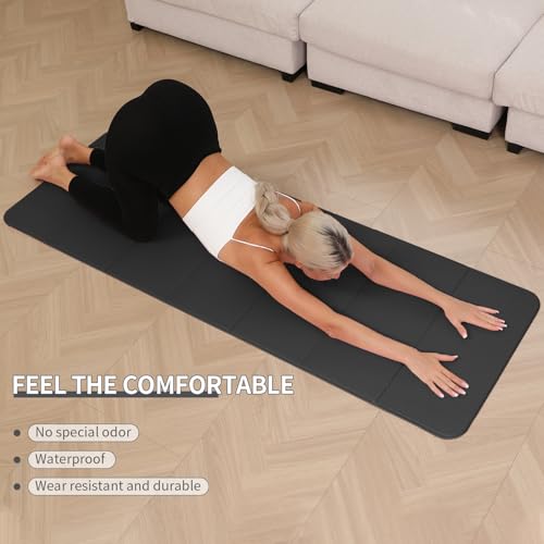PAIDU Foldable Yoga Mat - 10mm Extra Thick, 75"26" Non-Slip Exercise Fitness Mat | SGS Eco-Certified, Portable for Yoga/Pilates/Studio/Home Workout - color: Black&