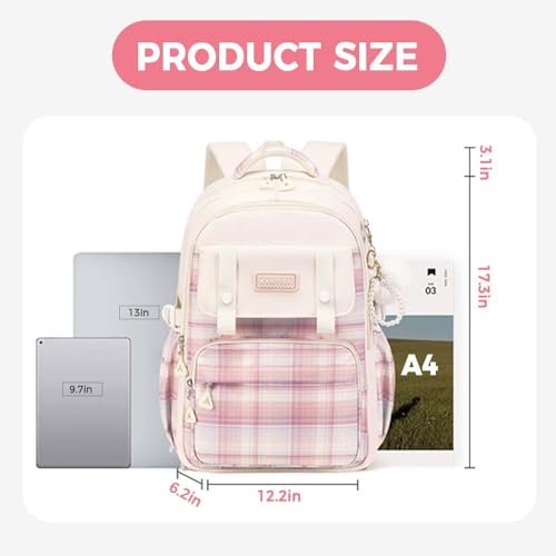 Cute College Laptop Backpack for Women Large Capacity Preppy Aesthetic Computer Bag Kawaii Pink Daypack with Pendant (Black) - color: Black
