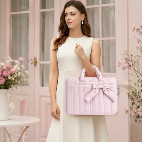 MOSISO Laptop Case 16 inch, 15-15.6 inch Puffy Laptop Sleeve Compatible with MacBook Pro 16 M5 M4 M3 M2 M1, HP Acer Dell Lenovo ASUS Notebook, Rectangle Quilted Carrying Bag with Bow&Handle, Pink - color: Pink, size: 16 inch