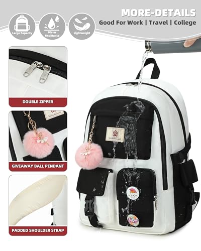 Hidds Laptop Backpacks 15.6 Inch School Bag Elementary Middle High College Backpack Cute Bookbags Anti Theft Travel Back Pack Casual Daypack Kids Book Bag for Teens Girls Women Students-Black Beige - color: Black Beige