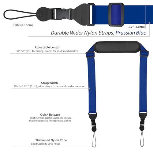 FIEIL Universal Shoulder Strap, Neoprene Padded Bag Strap with Double Adjustable Buckles, Comfortable Neck Lanyard for Camera, Cellphone Tablet,iPad, Laptop, Binocular, Luggage Bag(Prussian Blue) - color: Prussian Blue