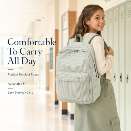Bluboon School Backpack for Teen Girls Women Laptop Backpack College Bookbags Middle School Travel Work Commuter Back Pack - color: Green & White Striped