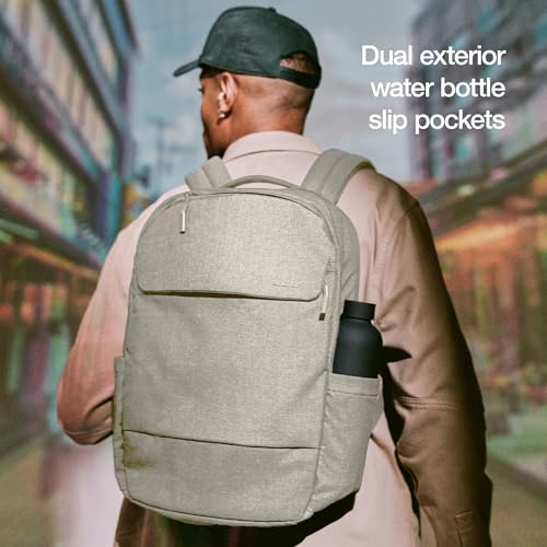 Incase Crosstown Backpack – 20L Everyday Laptop Backpack for Work, Travel – 16" Faux Fur MacBook Sleeve, External Front Pocket, Water Bottle Pockets, Travel Pass Through - Limestone - color: Limestone