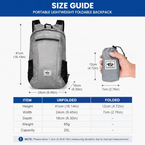 Foldable Waterproof Travel Backpack, Lightweight Small Hiking Backpacks - color: Grey 02