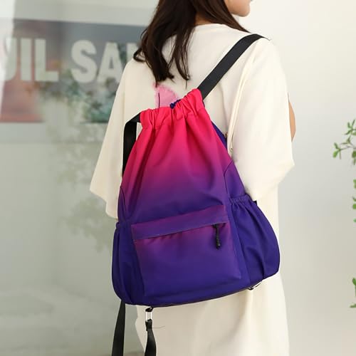 Drawstring Backpack for Women Drawstring Gym Bag Water Resistant Small Cinch Sack Pull String Backpack Bag (Red-Blue) - color: Red-blue