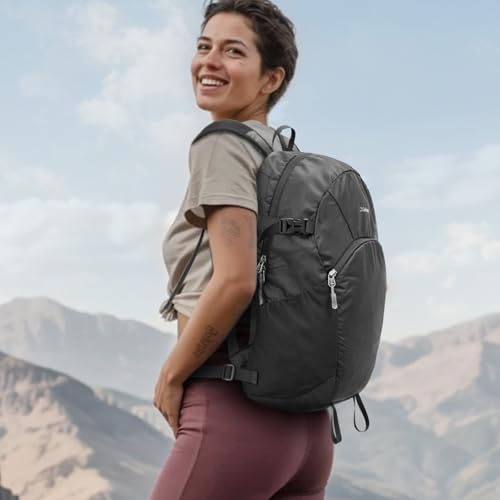 G4Free Hiking Backpack with Thickened Back Panel Packable 25L Lightweight Foldable Travel Daypack for Men Women(Black) - color: Black