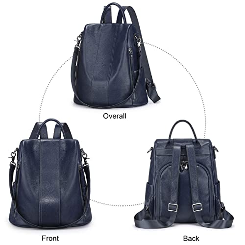 S-ZONE Leather Backpack Purses for Women Antitheft Rucksack Shoulder Bag Medium - color: Blue