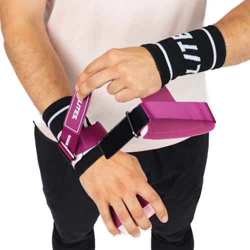 Velites - Official Crossfit® Games Quad Ultra Grips - No Chalk and Smooth Bars - Wristbands and Carry Bag Included - Pull-ups, Muscle-ups and Toes to bar - color: Pink, size: Large
