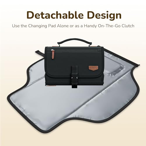 Portable Diaper Changing Pad with Shoulder Strap, Detachable Travel Changing Pad with Baby Wipes Pocket, Gifts for Baby Shower, Newborn Girls and Boys (Black) - color: Midnight Black