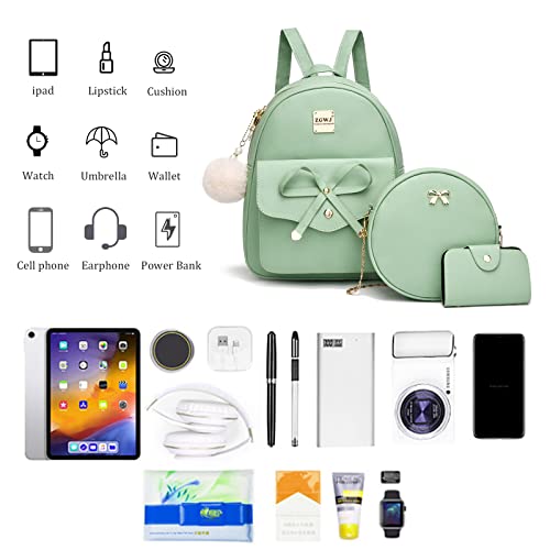 ZGWJ Mini Backpack Purse for Women - 3-Piece Set, Small PU Leather Bowknot Fashion Backpacks, Cute Casual Travel Daypacks - color: Light Green