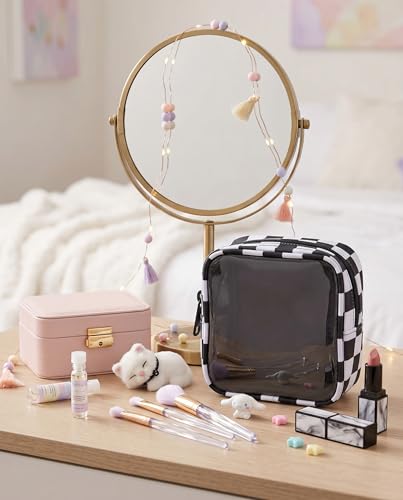 Clear Checkered Makeup Bag, Small Cosmetic Pouch with Zipper Mini Waterproof Makeup Purse Organizer Cute Cosmetic Bag Travel TSA Approved Toiletry Bag Car Organizer for Women Girls (Black) - color: Black