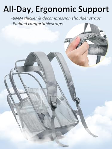 Clear Backpack Heavy Duty With A TSA Lock, 18 Inch Large Clear Back pack, Transparent See Through Bookbag for College, Work, Travel, Sport- Light Grey - color: Grey