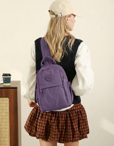 Mini Backpack for Women Nylon Small Backpack Purse Crossbody Sling Bag Convertible Backpack Casual Shopping Daypack (Purple) - color: Purple