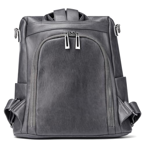 molshine Backpack,Fashion Casual Travel PU Leather Daypack Bag Shoulder Rucksack Handbags for Women HB041 - color: Grey