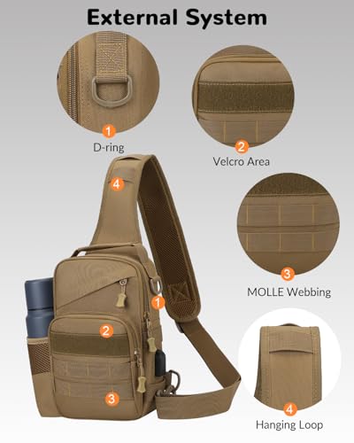 Tactical Sling Bag for Men, Military Outdoor Sports Single Shoulder Backpack with Bottle Holder & Handle, EDC Range Bag Crossbody Chest Pack, Khaki - color: Khaki
