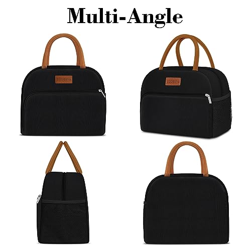Coobiiya Lunch Box Lunch Bag for Women Men,Reusable Cute Lunch Pail bag,Leakproof,Insulated LunchBox Tote Compact 10L, Cooler Lunch Container for Work Travel Office (Black) - color: Black