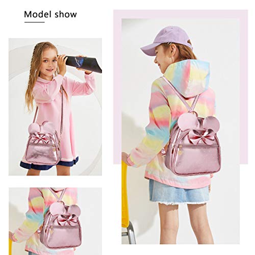 KL928 Girls Mini Backpack Bowknot Polka Dot Cute Small Daypacks Convertible Shoulder Bag Purse for Women - color: Fluorescent Pink