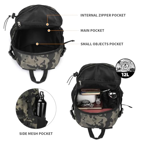 HUNTVP 10L Tactical Backpack Small Backpack Mini Daypack Rucksack Gear Tactical Assault Pack Bag for Hunting Camping Trekking (10L-Camo) - color: Camo, size: 10L