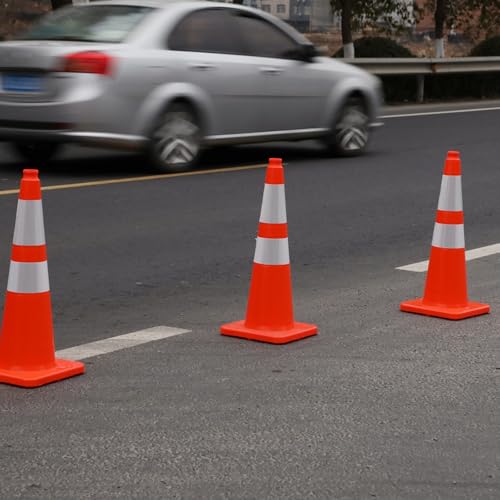 28" Traffic Cones (8 Pack) – Durable Orange PVC Safety Cones with Reflective Collars for Parking, Construction, Roadwork & Driving Practice - size: 28 inch -8Pack