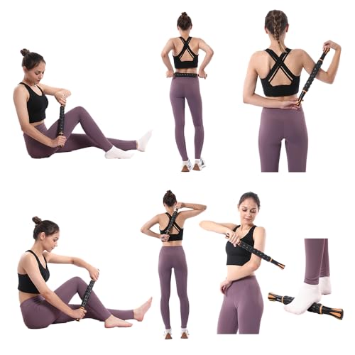 Muscle Roller Massage Roller Stick- Deep Tissue Fascia Blaster for Myofascial Pain Relief, Lymphatic Drainage & Body Sculpting, Handheld Physical Therapy & Recovery Tool (Orange black-18 inch) - color: Orange Black