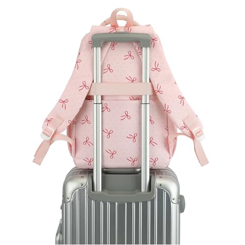 Phaoullzon Teen Girls School Backpack with Lunch Box for Boys, College Aesthetic Laptop Bookbag for Women - color: Pink Bow
