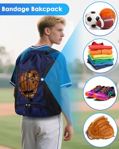 BROTOU Soccer Bags, Football Backpack, Volleyball Bag, Drawstring Soccer Backpack with Ball and Shoe Compartment - color: Dark Blue