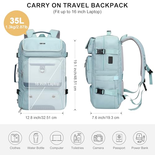 PIJUSHI Carry on Travel Backpack for Women Convertible Duffel Bag Backpack Large Luggage Rucksack Fit 16 Inch Laptop(PE039 Blue) - color: Blue