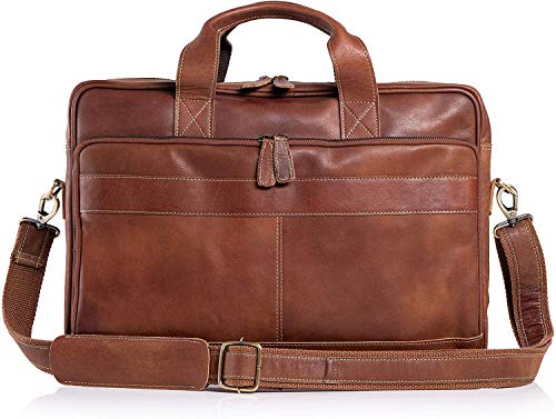 Leather briefcase 18 Inch Laptop Messenger Bags for Men and Women Best Office briefcase Satchel Bag (Tan) - color: Tan