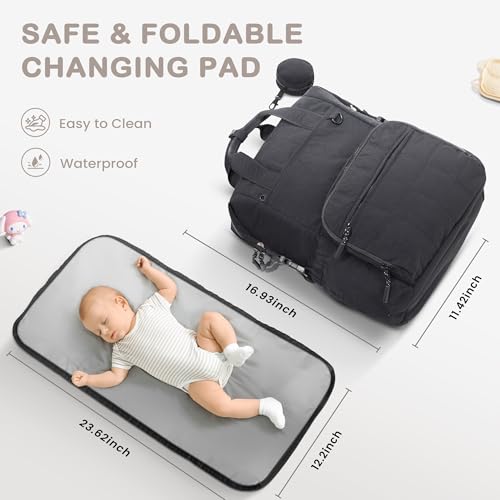 VONAL Diaper Bag Backpack, Lightweight Baby Diaper Bags, Travel Large Diaper Bag with Changing Station, Black Diaper Backpack for Boys Girls Newborn with Insulated Pockets, Stroller Straps - color: Black