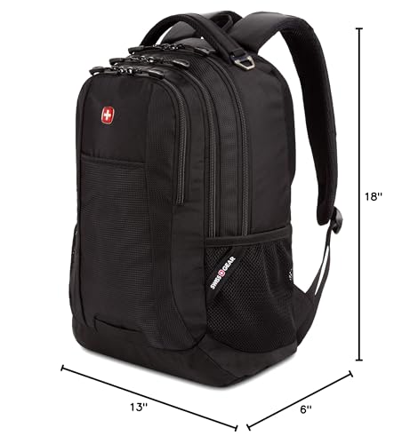 SWISSGEAR Cecil Laptop Backpack, Fits Most 16-Inch Laptops, Three-Compartment Design, Airflow Back Panel, Black, 27.3L, 18-Inch - color: Black