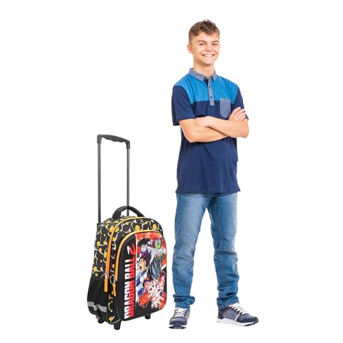 Bioworld Dragon Ball Z Group Shot 16" Rolling Travel Backpack - color: Black, Yellow & Red