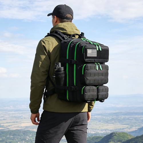 55L Tactical Backpack Heavy Duty Military Rucksack Molle Backpack 3 Day Assault Pack for Work Outdoors - color: Blackgreen