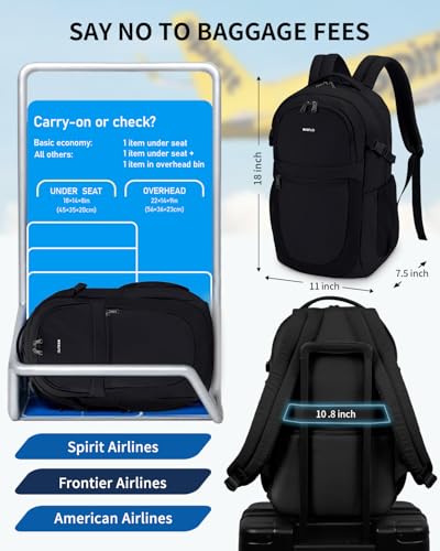 ECOHUB Travel Backpack for Men Women, 17.3 inch Suspended Laptop Backpack, Fashion Water-Resistant College Computer Bookbag, 28L Personal Item Bag with 12 Pockets for Causal, Work, Black - color: Black
