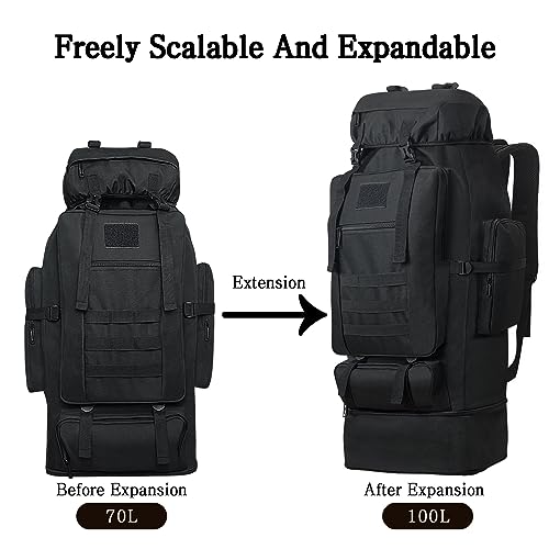 100L Camping Hiking Backpack, Military Tactical Backpack Molle Rucksack, Extra Large Hiking Daypack, Water Resistant Hiking Bag, Outdoor Sports Backpack, Adjustable Sport Bag (Black)