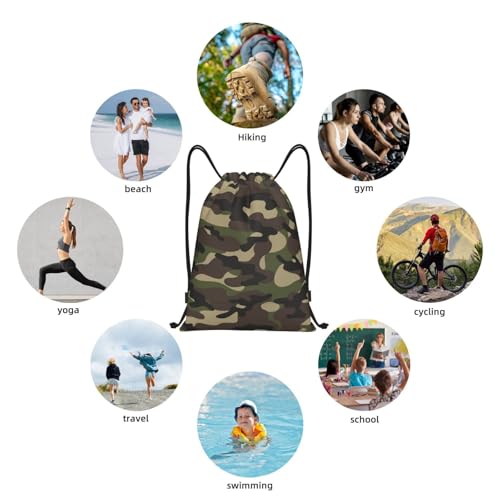 Gianlaima Camo Camouflage Military Green Brown Drawstring Bags Backpack Sport Gym Sack Drawstring Bag String Bag Yoga Dance Travel Bag For Men Women - color: Black23