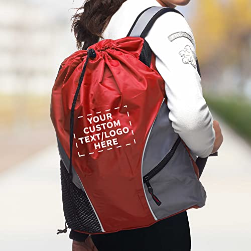 DISCOUNT PROMOS Custom Sporter Drawstring Backpacks Set of 6/12/24, Personalized Bulk Pack - Compact, Lightweight, Unisex Backpack - Red - color: - Custom - Red, size: 6/12/24