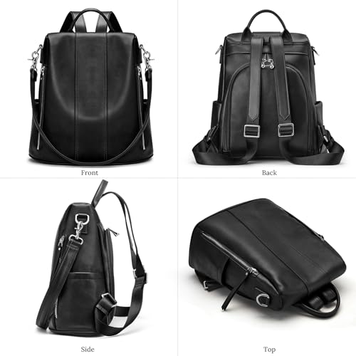 S-ZONE Leather Backpack Purses for Women Antitheft Rucksack Shoulder Bag Medium - color: 2-black