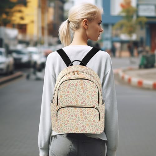 Soft Tulip Meadow Lightweight Casual Backpack for Women, Quilted Full Print Daypack with Leather Handle and Multiple Pockets, Fashion Travel Laptop Backpack for Work and Daily Use