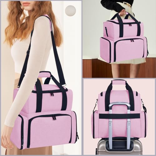 Large Cosmetic Bag with 4 Removable Case and 2 Removable Dividers Double Layer Travel Storage Organizer, Makeup Brushes Storage Section Pink - color: Pink 22