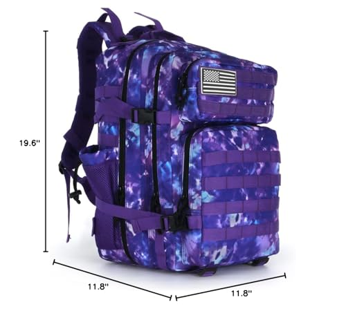 45L Military Tactical Backpack Hiking Backpacks Tactical Gear Camo Back Pack Army Molle Bag Rucksack Fitness Daypack - color: Purple Tie Dye