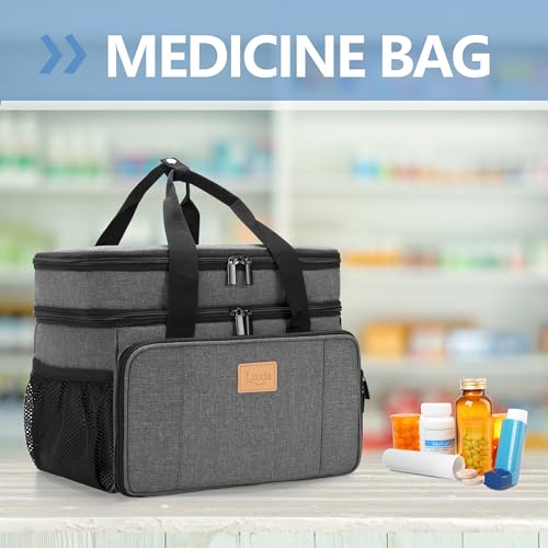 LUXJA 2 Layers Medicine Bag with Detachable Divider, Pill Bottle Organizer Suitable for Home or Travel Use, Gray - color: Gray