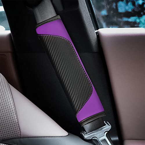 AUCELI 2PCS Car Seat Belt Cover, Carbon Fiber Seatbelt Shoulder Strap Covers, Breathable Leather Soft Harness Pad Protect Your Neck and Shoulder Compatible with Cars - color: Black/Purple