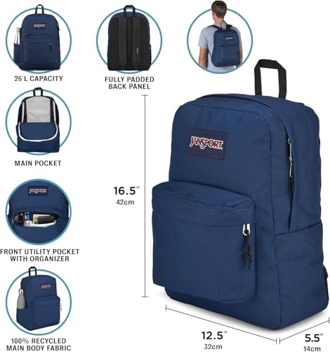 JanSport SuperBreak Plus Backpack with Padded 15-inch Laptop Sleeve and Integrated Bottle Pocket - Spacious and Durable Daypack for Work and Travel - Monochrome Black - color: Monochrome Black