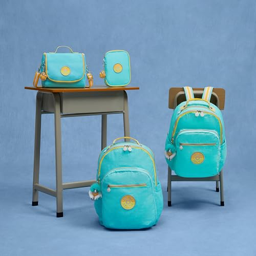 Kipling Women's Seoul Fc 15" Laptop Backpack, Durable, Roomy with Padded Shoulder Straps, Built-In Protective Sleeve - color: Poppy Aqua C, size: 12.75''L x 17.25''H x 8''D