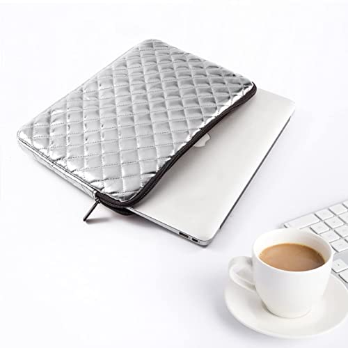 Puffy Laptop Sleeve 11 12 13 13.3 14 15 15.6 inch Case Protective Bag Quilted PU Leather Lined Padded - color: Silver Quilted, size: 15.6 Inch